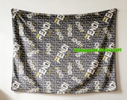 Fendi Grey White Yellow FF Monogram Flannel Throw Blanket IMG_9513